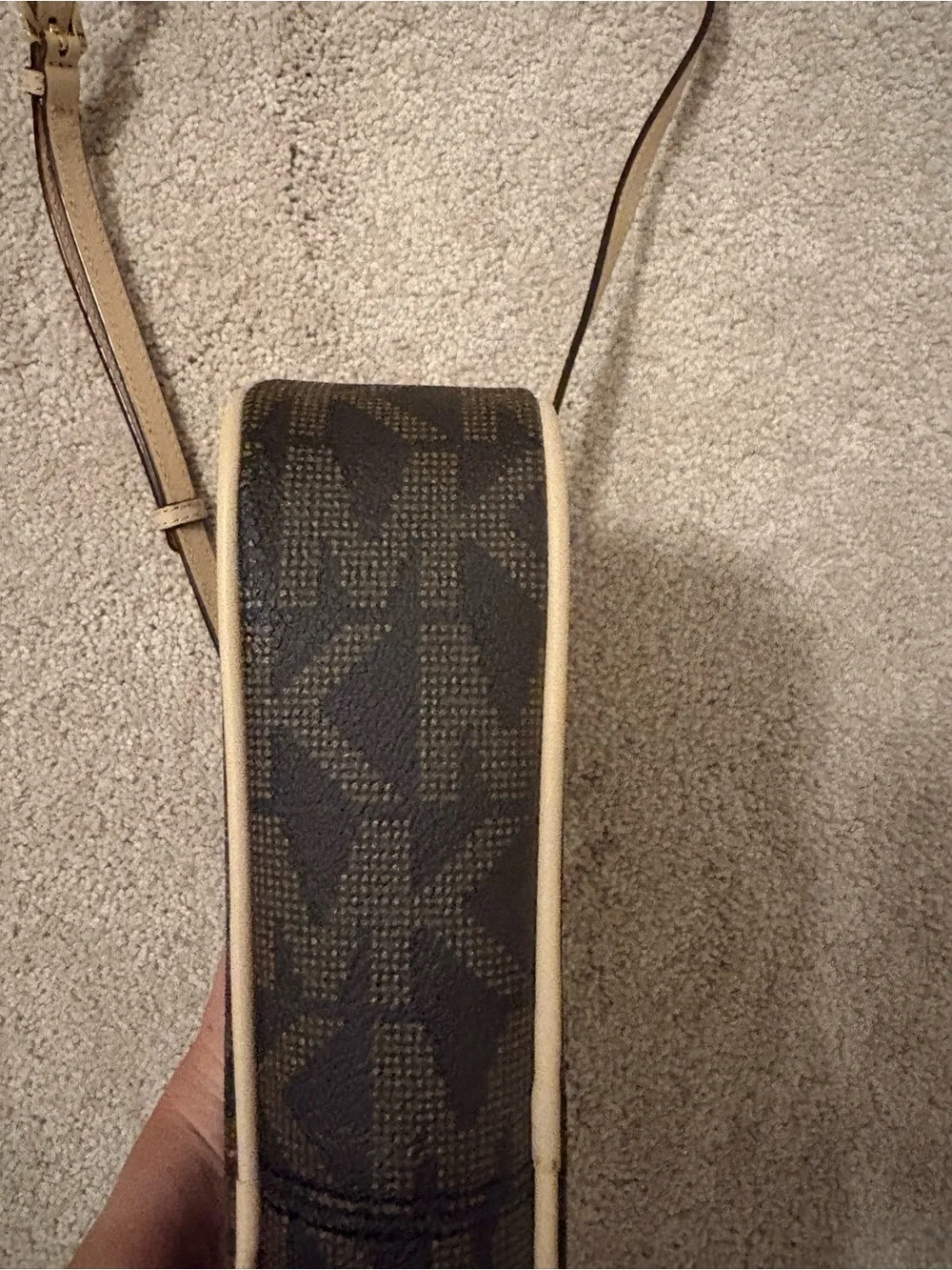 Michael Kors Brown/Beige MK Logo Crossbody with Gold Hardware